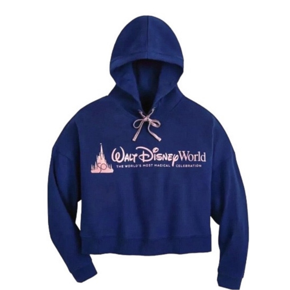 Disney World 50th Anniversary Blue Castle Hooded Sweatshirt Size Large